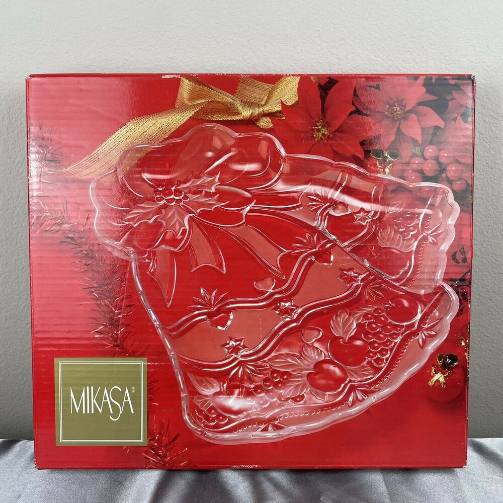 Mikasa Christmas Serving Platter Sleigh Bells Large Glass WY449-601 Japan 15.25" - Picture 10 of 10